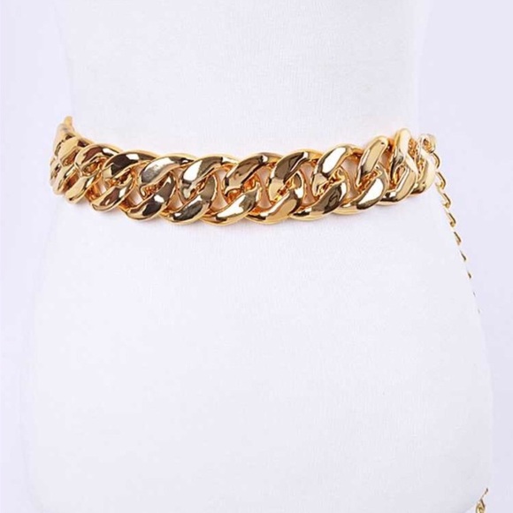 Silver Metal Chunky Chain Adjustable Statement Belt - Picture 2 of 3